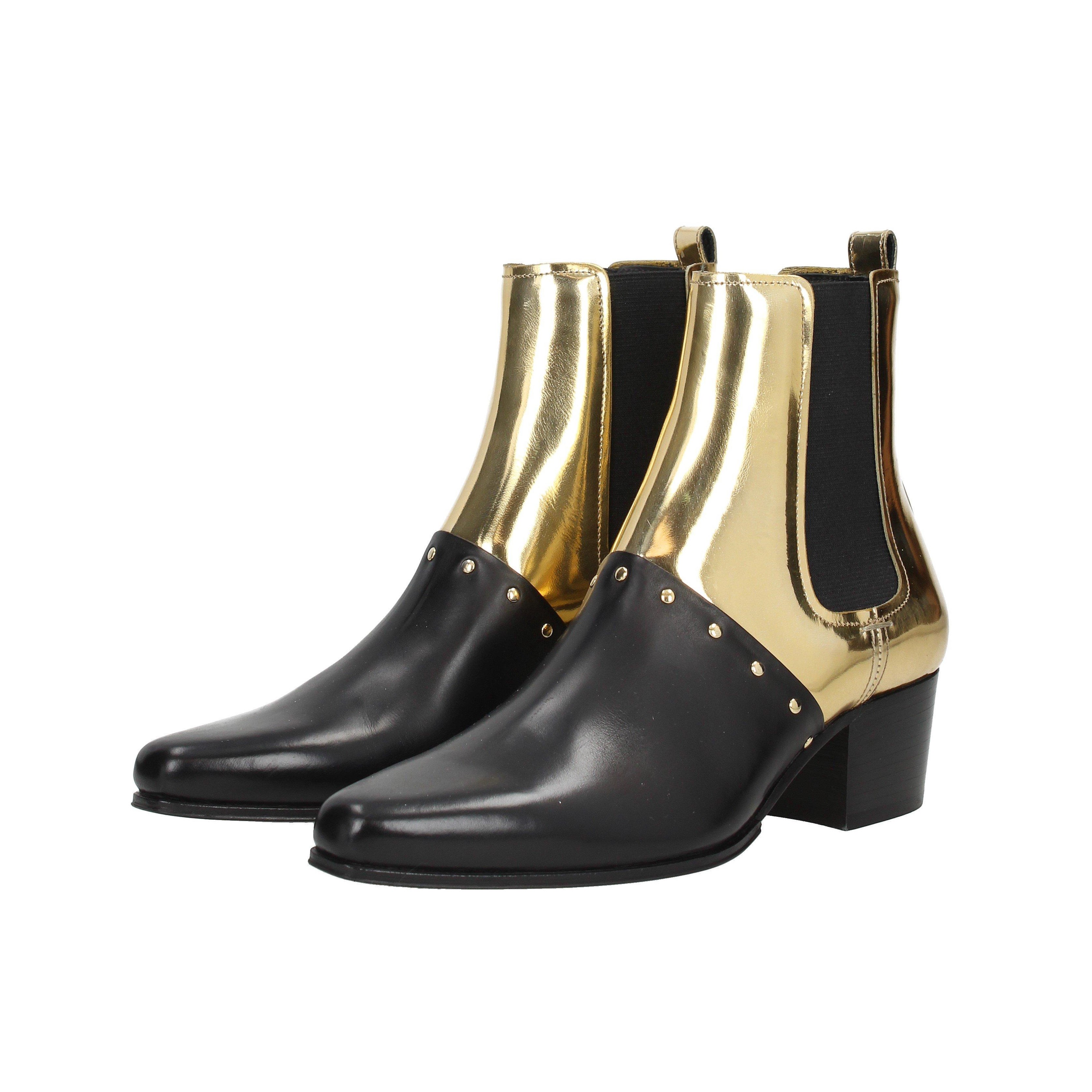 Føde Allieret format Black and Gold Chelsea Boots Block Heel Rivets Ankle Booties |FSJshoes