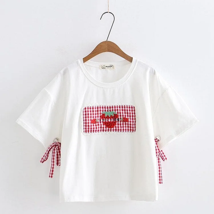 White/Pink/Black Sweet Strawberry Laced Tee Shirt SP13956