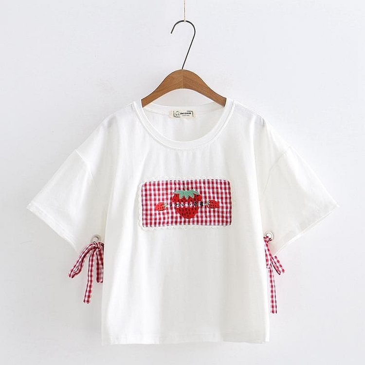 White/Pink/Black Sweet Strawberry Laced Tee Shirt SP13956