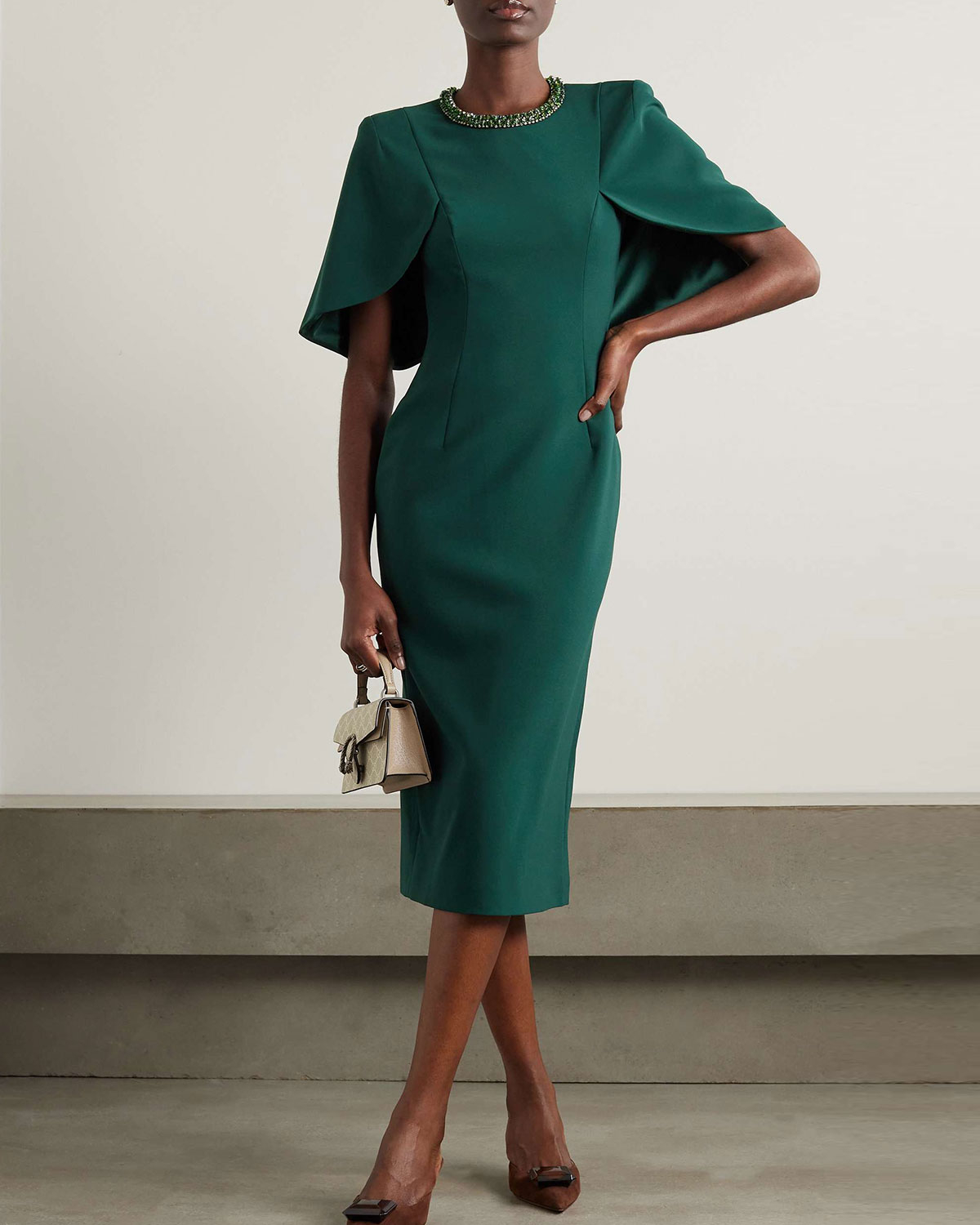 Contrast Color Cape Slip Midi Dress