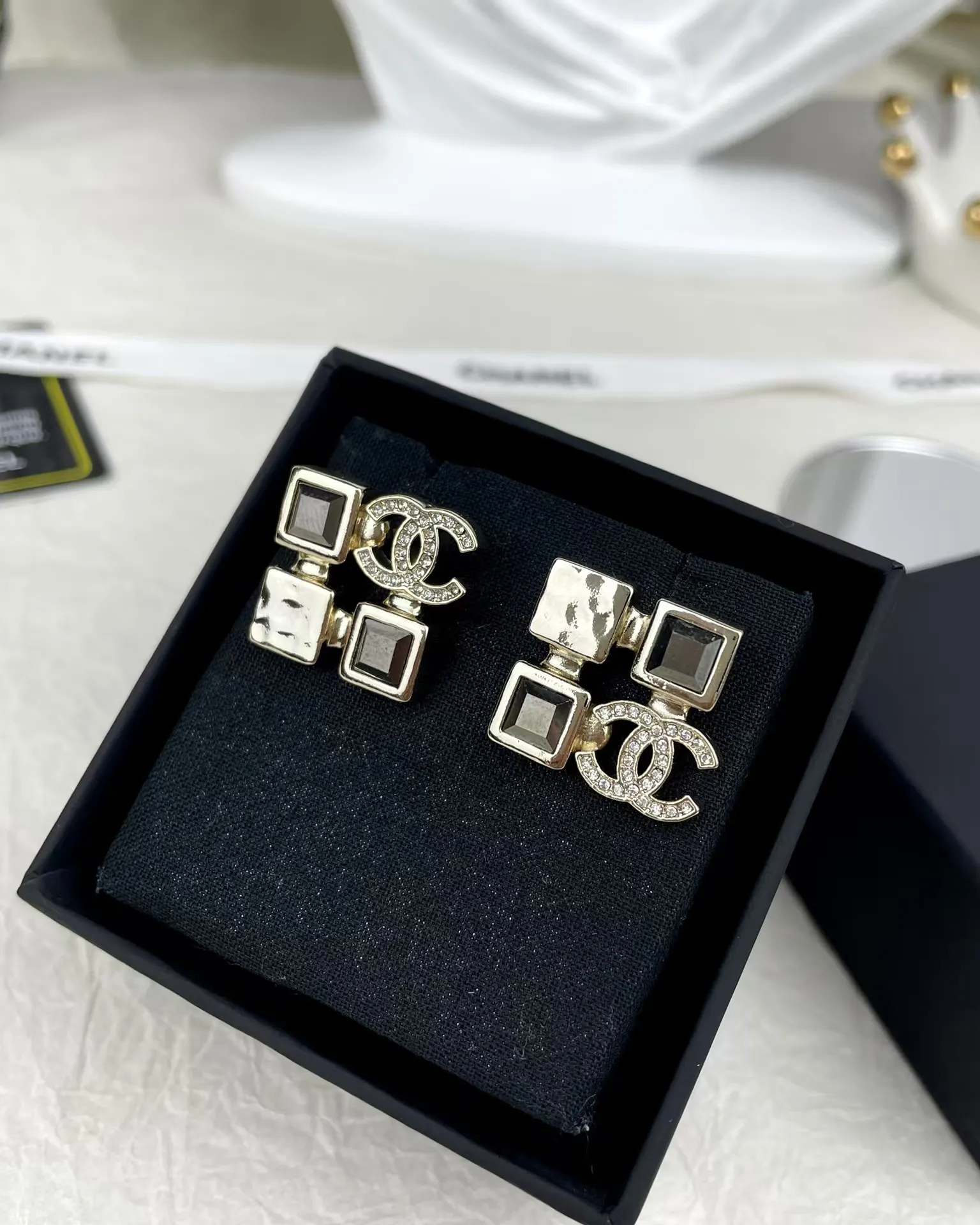 Chanel Square Rhinestone Earrings
