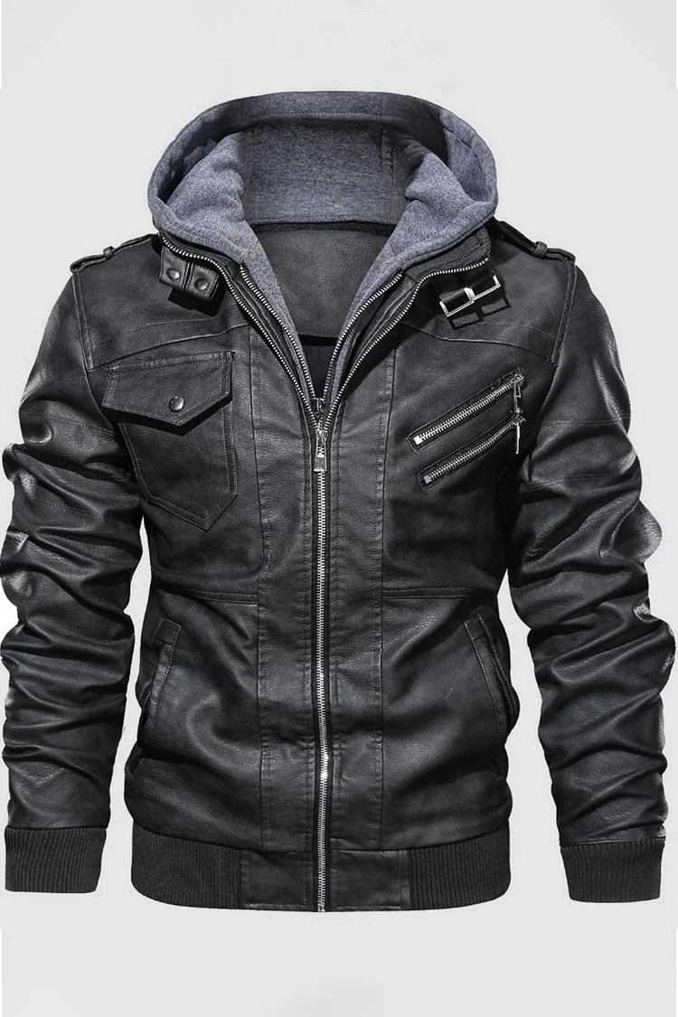 Black Casual Street Solid Split Joint Pocket Zipper Hooded Collar Outerwear
