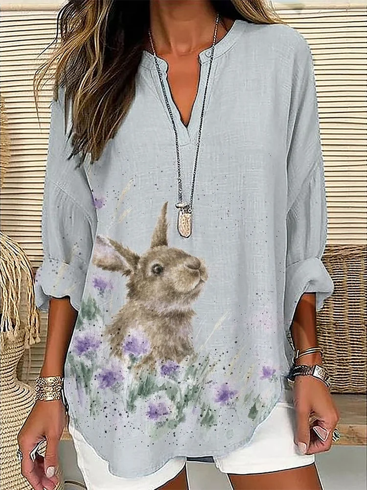 Women's Rabbit Floral Casual Top socialshop