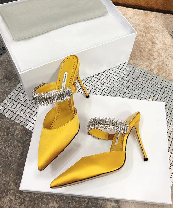 Unique Zircon Splicing Gold Tulle Hollow Out Slide Sandals