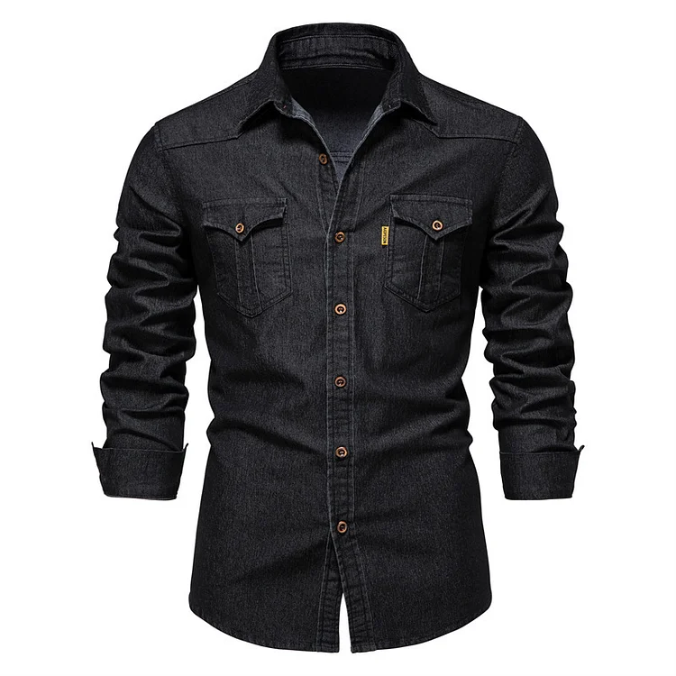 Casual Pure Color Ironing Free Men's Long-Sleeved Shirt VangoghDress