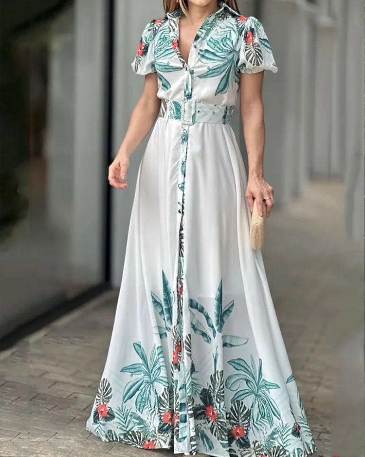 Trendy Lapel Print Dress