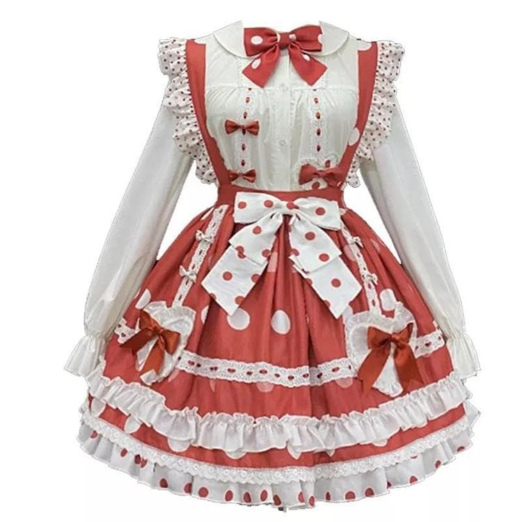 White Shirt Bow Tie with Red Dot Sweet Lolita SK Dress SP15902
