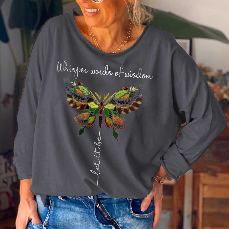 Women's Hippie Butterfly Whisper Words Of Wisdom Crew Neck T-shirt