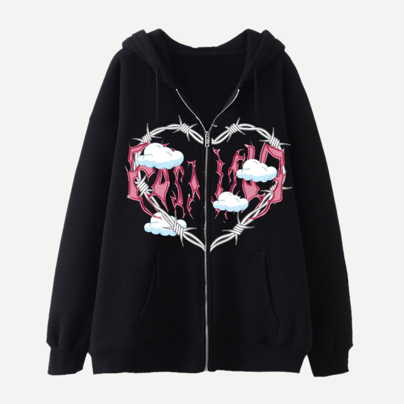 Darkness Love Heart Cloud Print Plush Hooded Sweatshirt