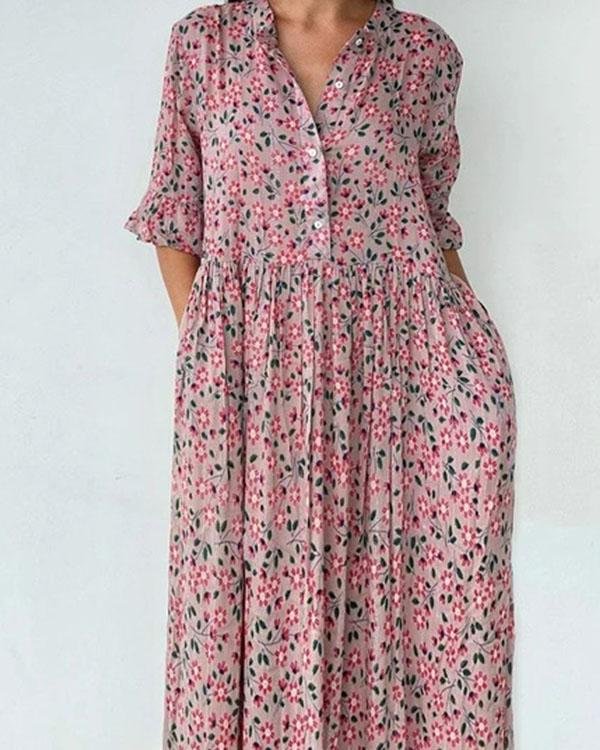 Women's Flare Sleeve Ruffle Hem Floral Midi Dress - Chicaggo