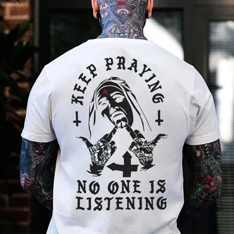KEEP PRAYING NO ONE IS LISTENING Nun Graphic Black Print T-shirt