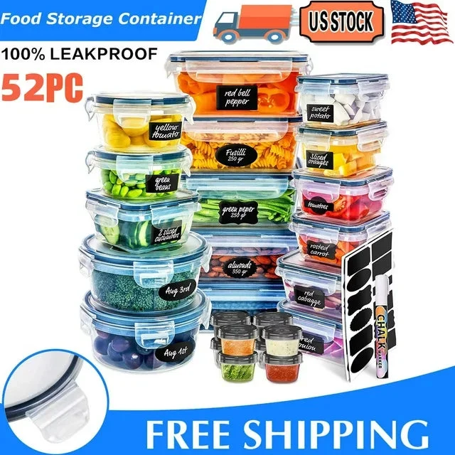 Baokaler Food Storage Containers with Lids, 52 Piece Leak Proof Clear Plastic Food Container for Food, BPA-Free, Food Meal Storage Set, Meal Prep Container Stackable Containers, PP+Silicone
