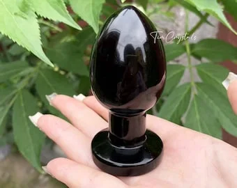 pornhint Pornhint Natural Crystal Butt Plug, Black Obsidian, Rose Quartz Body-Safe Yoni Wand, Polished Crystal Anus Plug