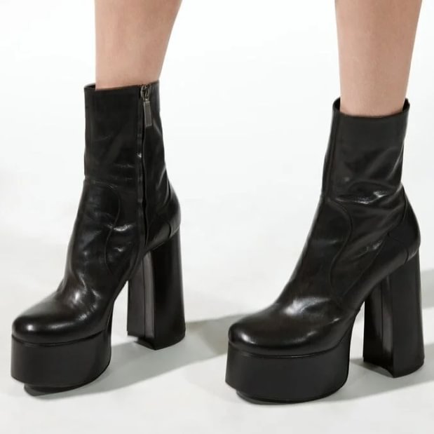 Chunky Black High Heel Platform Ankle Boots Vdcoo