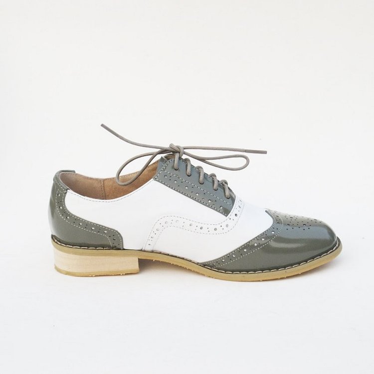 Green and White Two Tone Wingtip Shoes Lace up Patent Leather Oxfords |FSJ Shoes