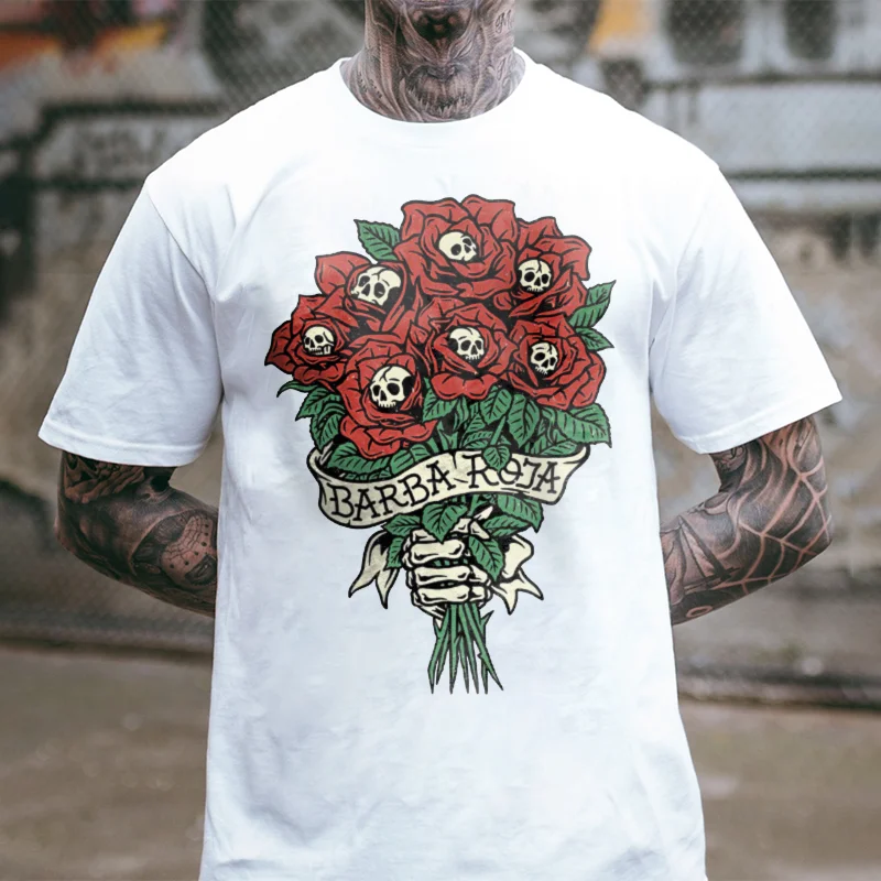 BARBA skull rose print men's casual tees designer -  