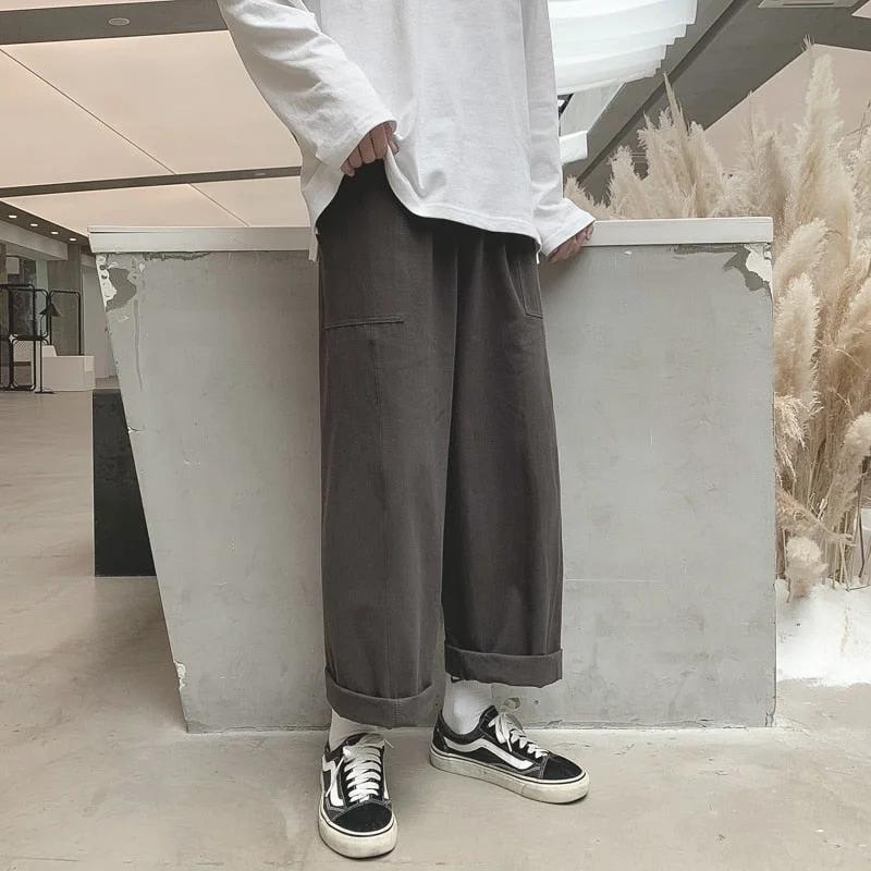 Aonga Men Korean Fashions Harem Pants Wide Leg Joggers 2022 Mens Black Loose Sweatpants Japan Style Straight Pants Trousers