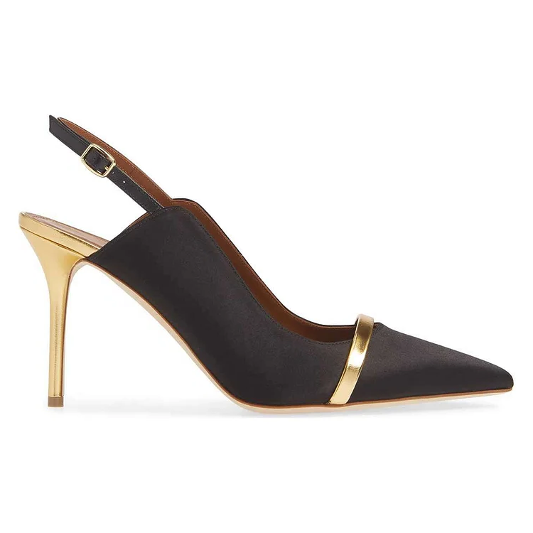 Black Pointy Toe Gold Strap Stiletto Heel Slingback Pumps Vdcoo