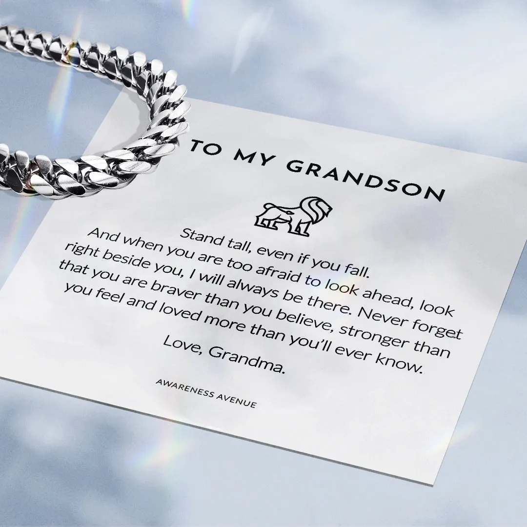 To My Grandson Cuban Chain Necklace - Stainless Steel Men's Jewelry With Gift Box & Message Card