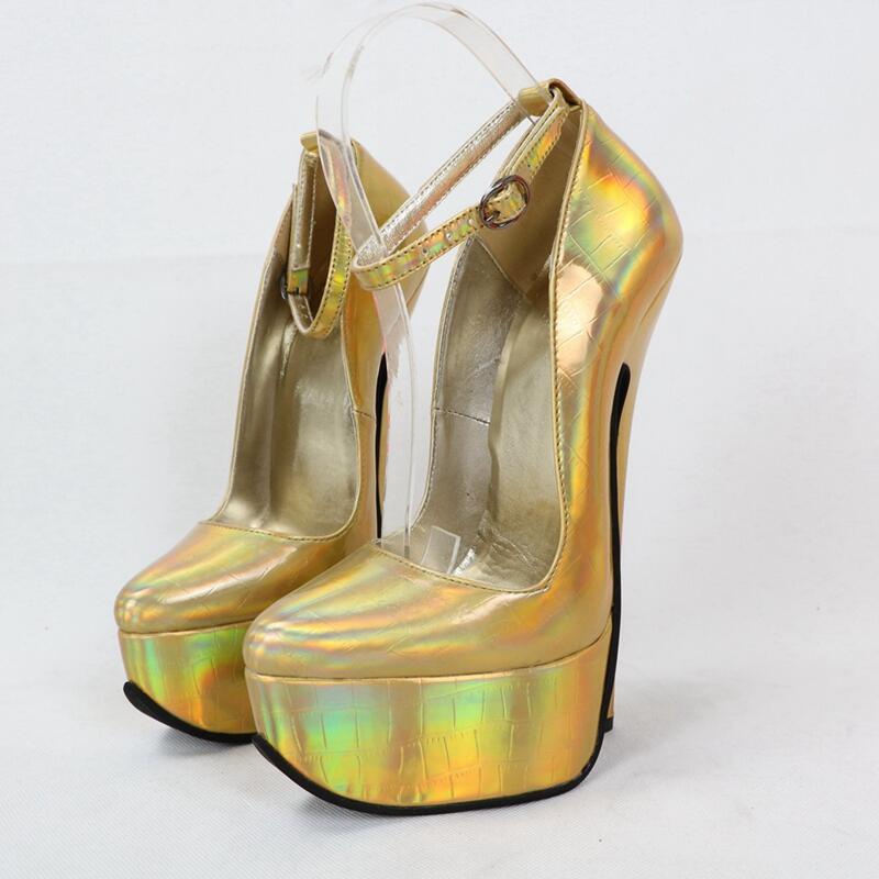 TAAFO Stone Metallic Women Pump Shoes Weird Heels Size Party Heels Shoes Womens Shoes 20cm High Heels Platform