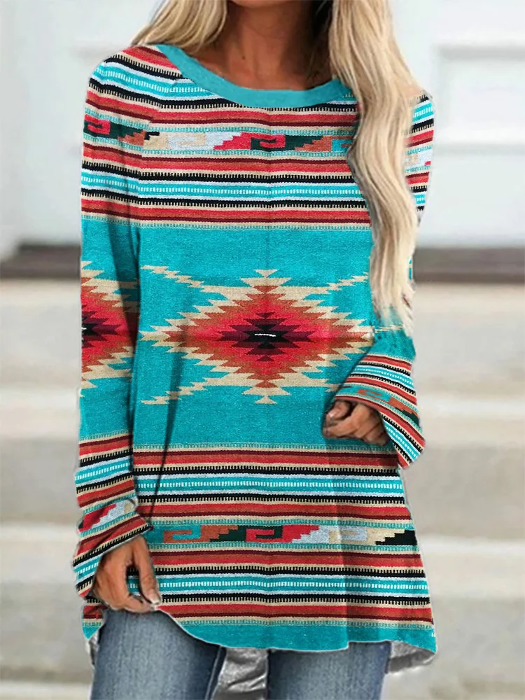 Vefave Western Ethnic Aztec A Line T Shirt