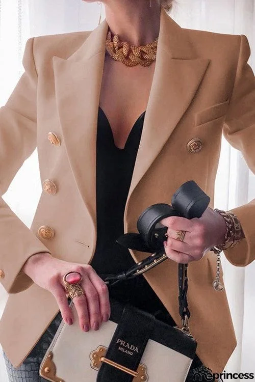 Fashion Chic Solid Long Sleeve Buttons Slim Coat