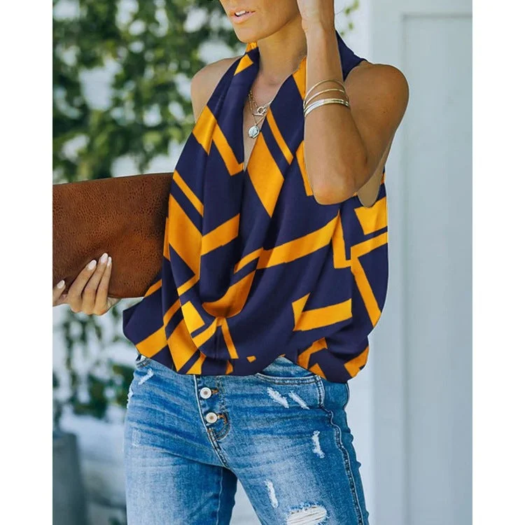 Pile Neck Temperament Commuter Sleeveless Loose Print Vest socialshop