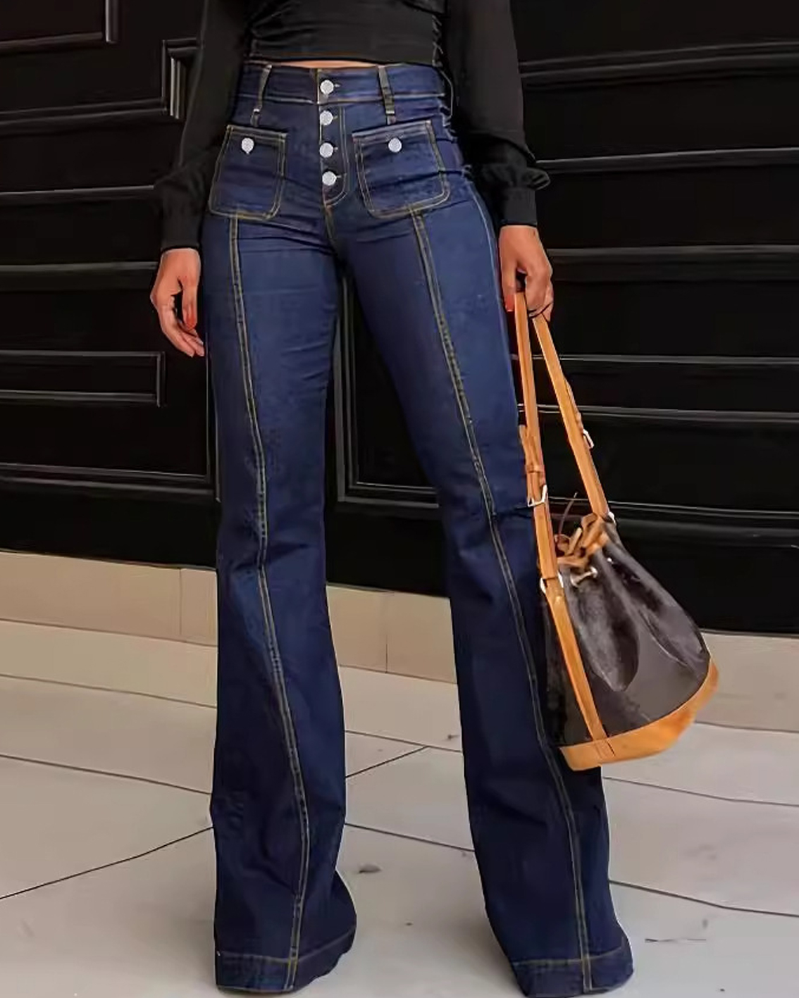 Women's Button-Front High-Waist Flare Jeans