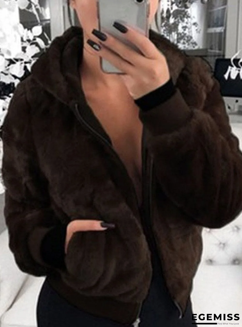 Casual Hooded Faux Fur Plush Jacket | EGEMISS