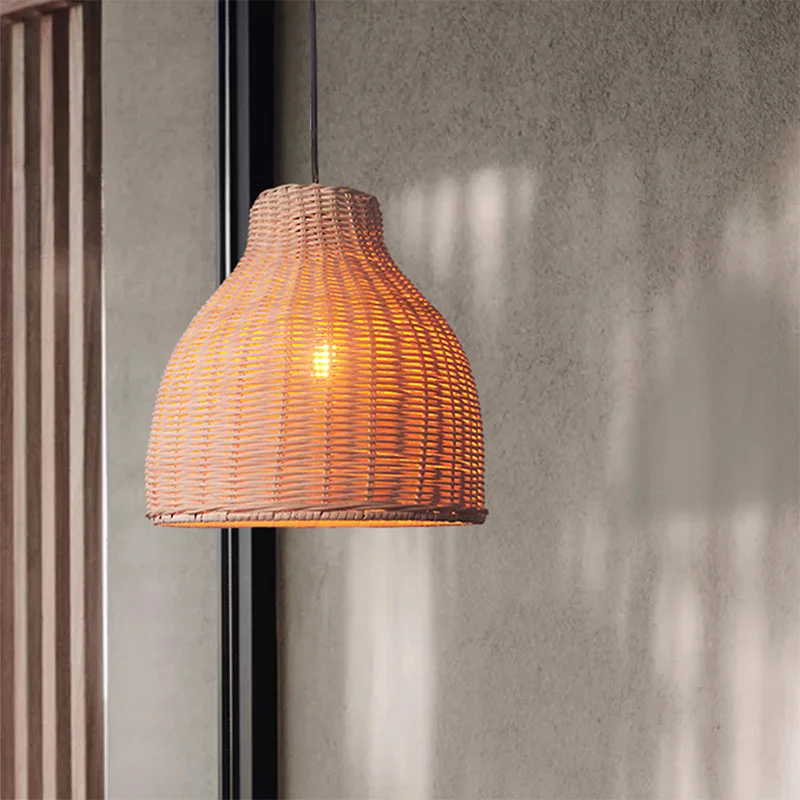 Retro Rattan Basket Pendant Light Lampshade For Living Room