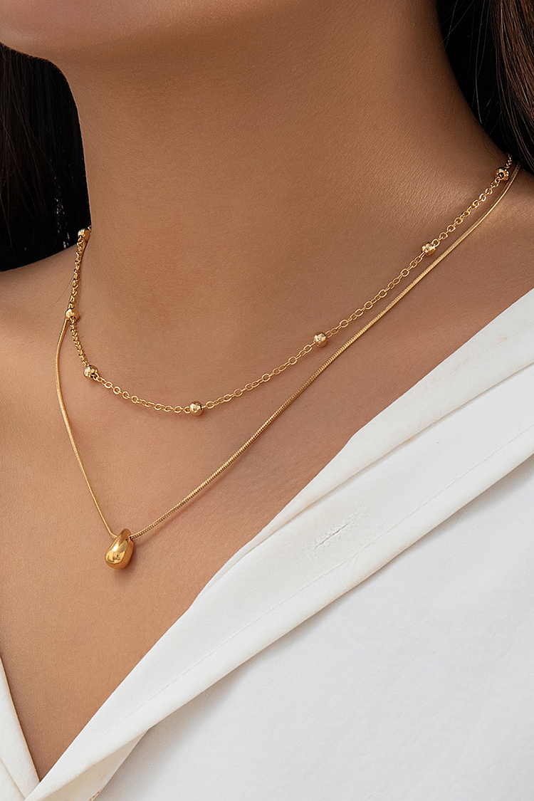 Drop-Shaped Comma Pendant Alloy Fashionable Necklace-Gold
