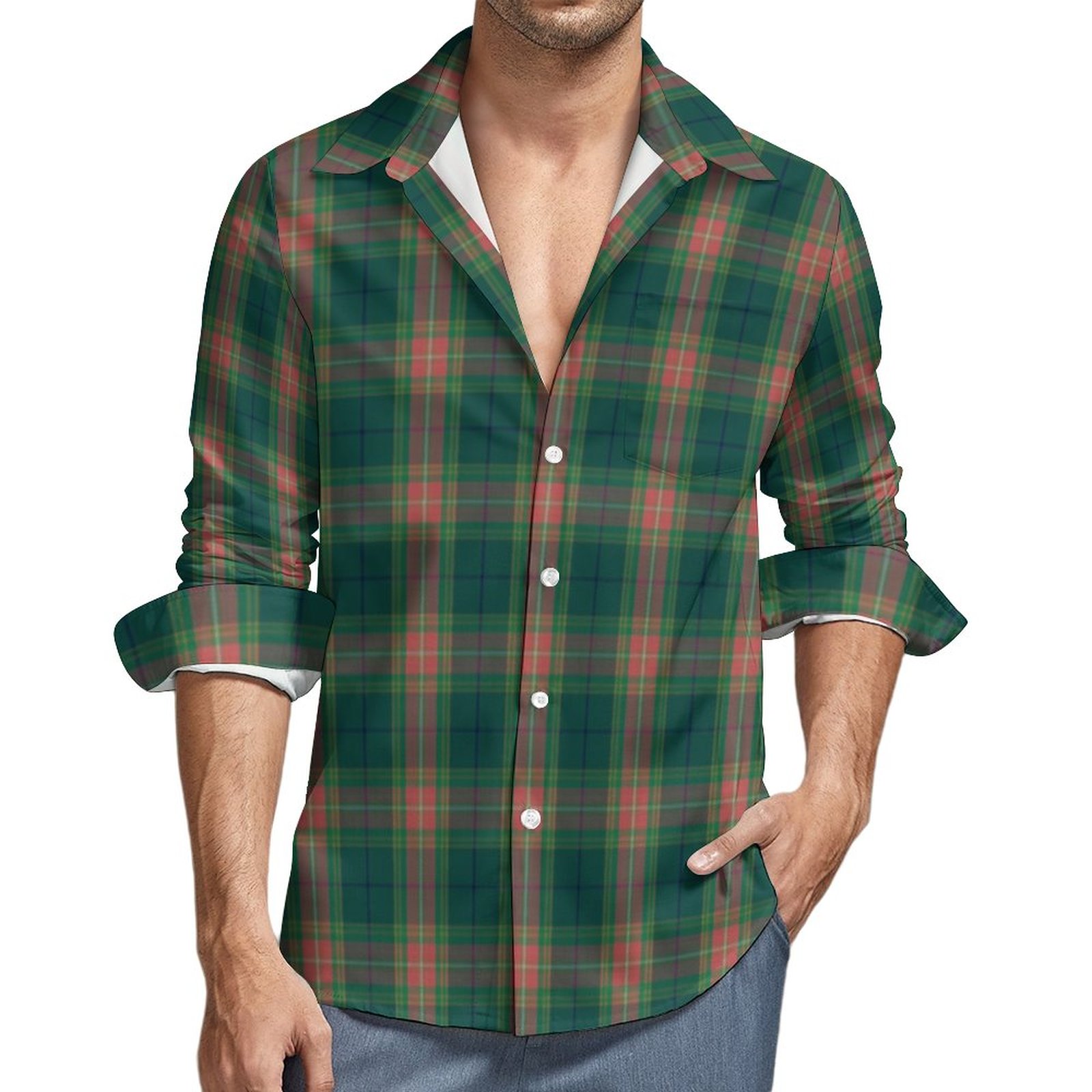 Irish Clan Gallagher Tartan Plaid Men's Casual Long Sleeve Button Down Pocket Shirt Plaid-L Irish Clan Gallagher Tartan Plaid Men's Casual Long Sleeve Button Down Pocket Shirt Plaid-L