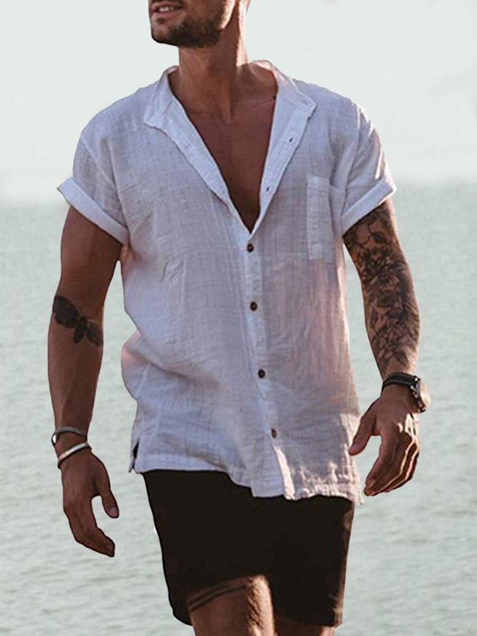 Men's Casual Solid Color Cotton Shirt socialshop