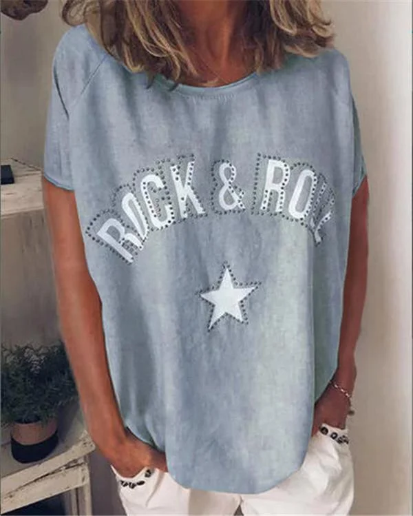 Rock&Roll Shorts Printed Holiday Casual Lady Daily Shift Tops