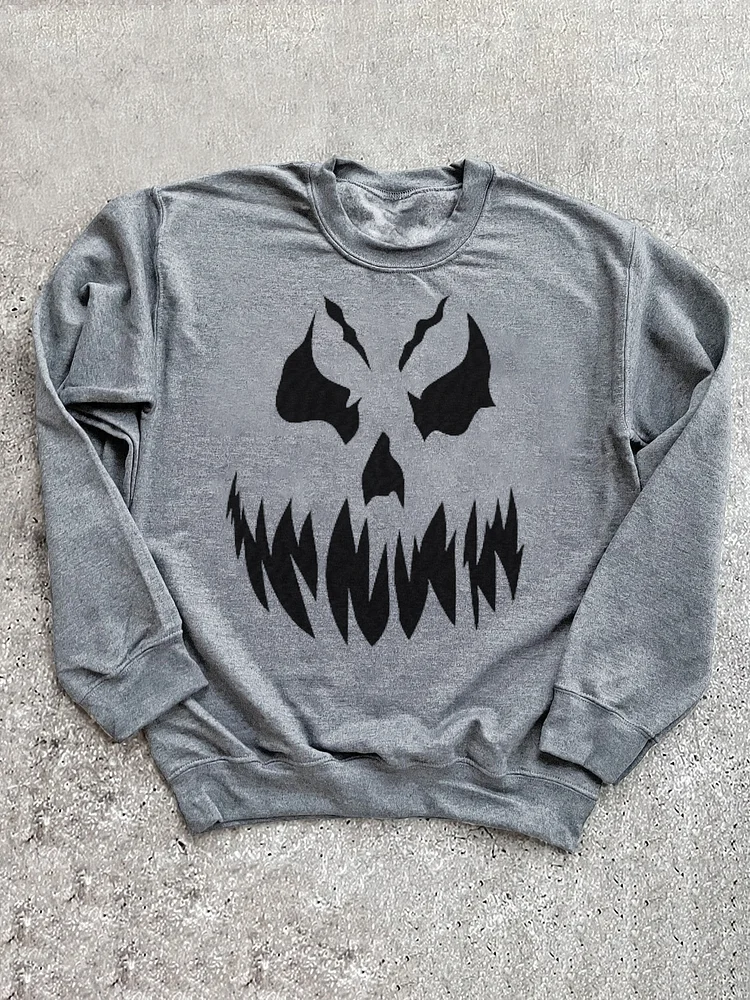 Men's Halloween Black Devil Pumpkin Face Graphic Print Sweatshirt
