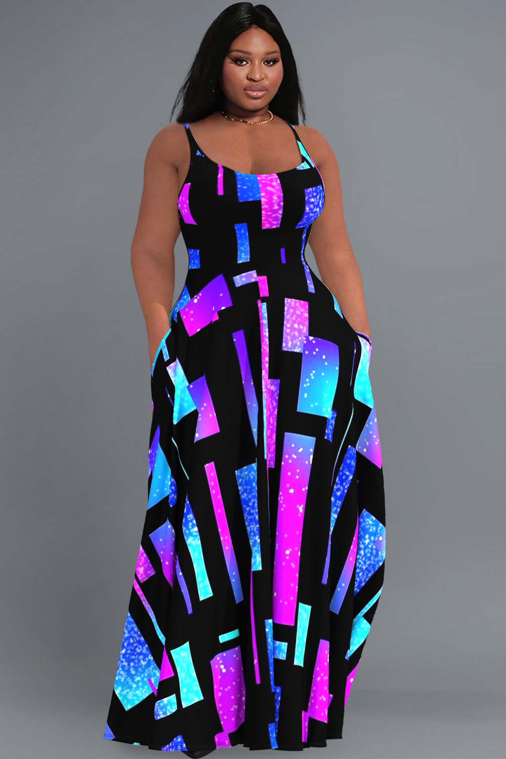 Xpluswear Design Plus Size Casual Sundress Multicolor Geometric