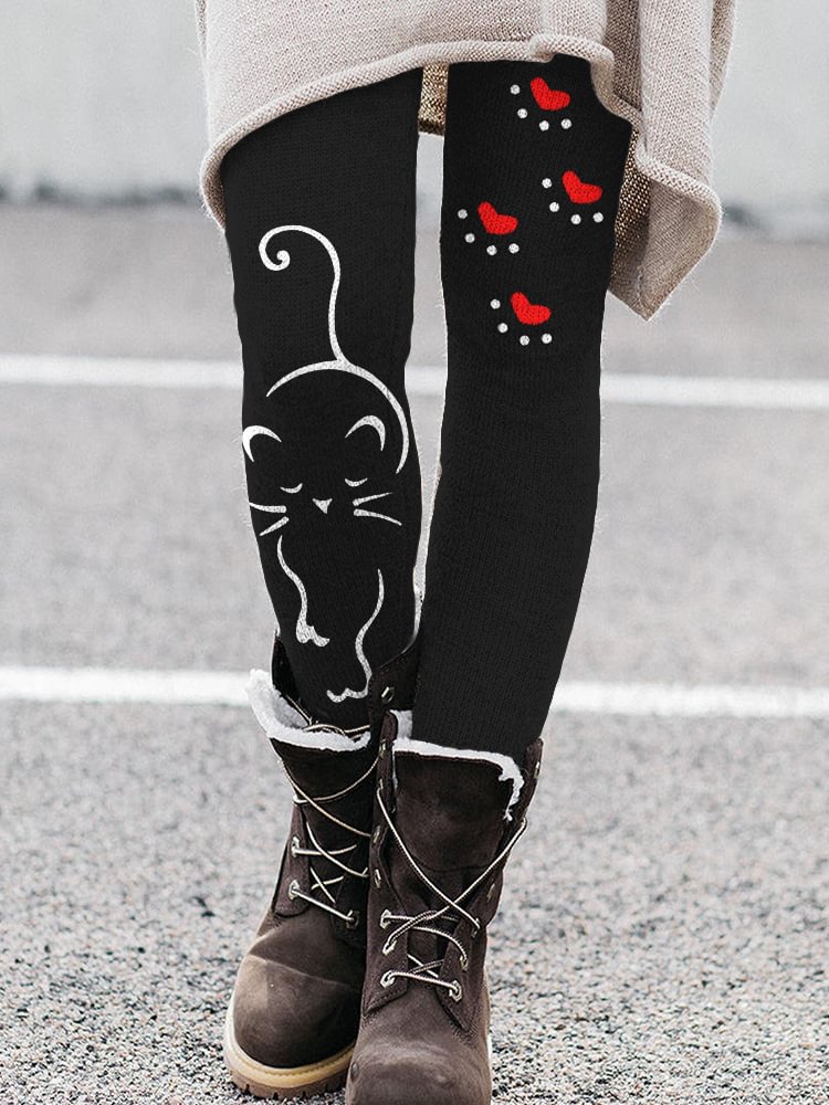 Vefave Lovely Elegant Cat & Paws Graphic Leggings