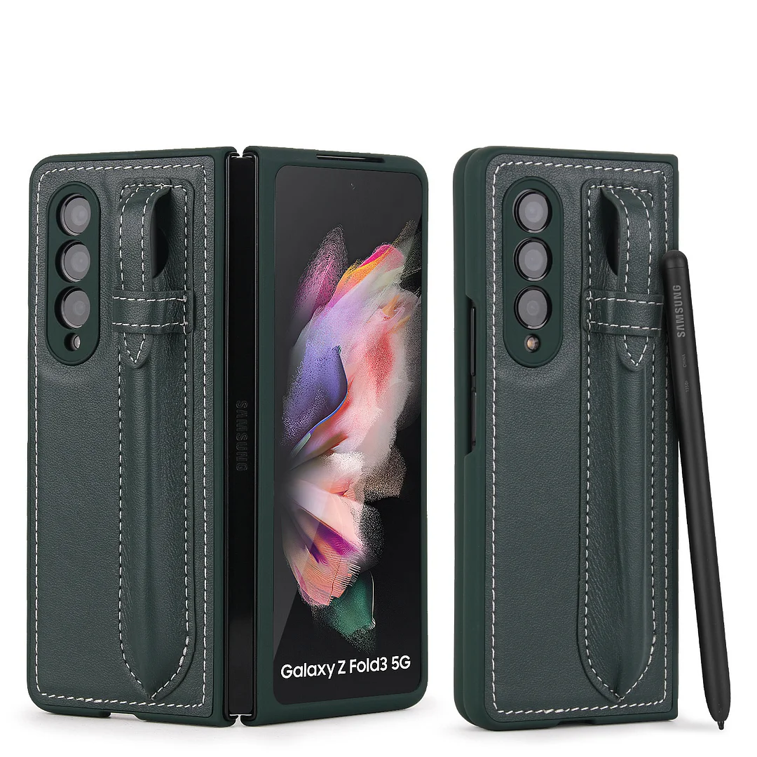 Luxury All Inclusive Retro Leather Phone Case With Sewing And Pen Slot For Galaxy Z Fold3/Fold4/Fold5