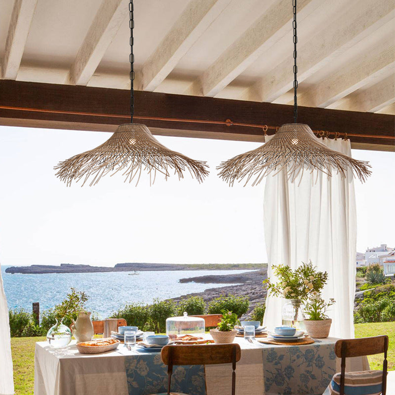 Scalloped Woven Rattan Pendant Light Lampshade