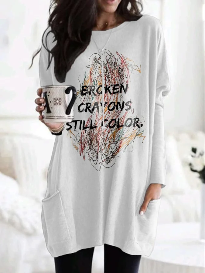Women's Broken Crayons Still Color Dress With Pockets Print Dress socialshop