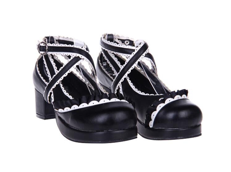 TAAFO Woman Girl Shoes Lady Mid Heels Pumps Women Princess Dress Party Shoes Lacework Bowtie 4.5cm