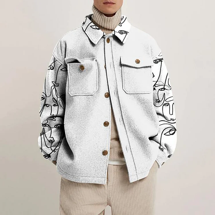Men's artistic face print spliced jacket