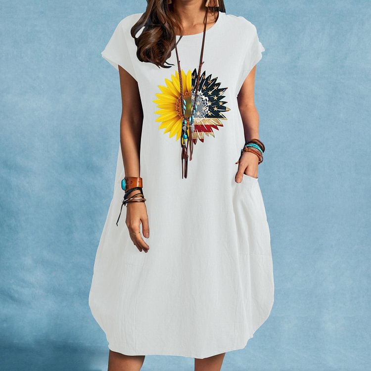 Casual Sunflower Flag Print Dress