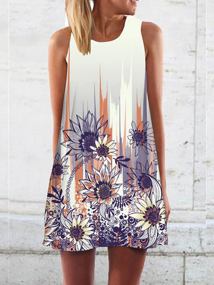 Bestdealfriday Sunflower Doodle Graphic Dress