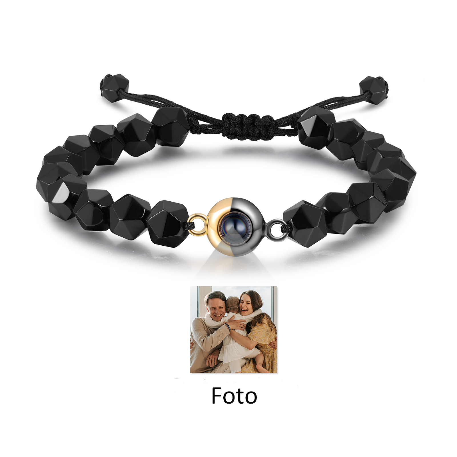 Kettenmachen Personalisiertes Foto Rund Projektion Obsidian Armband