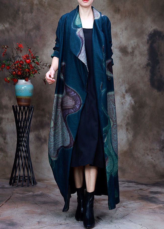 Casual light Green Peter Pan Collar print Woolen Trench coats