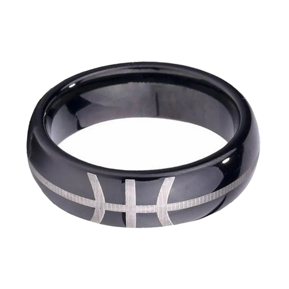 Black Dome Tungsten Rings Polished Finished Gray Lines Unisex Design