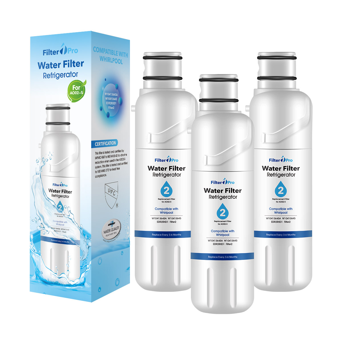 3 Packs Filter1pro AO02 Compatible with EDR2RXD1 W10413645A Filter 2