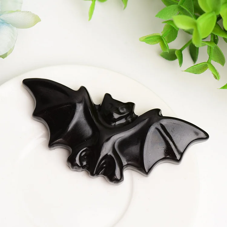 3.7" Black Obsidian Bat Carving