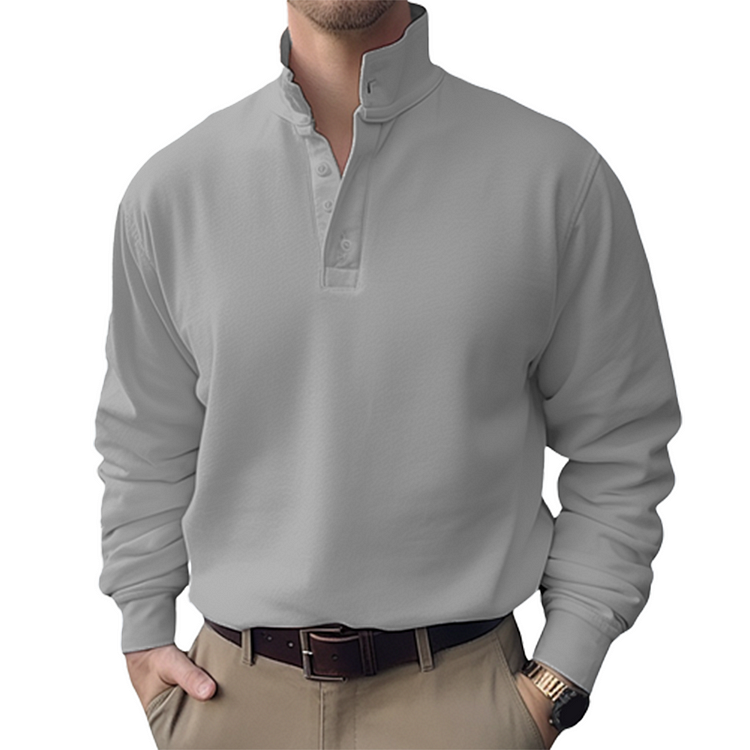 Gentleman's Simple Stand-up Collar Long sleeved Polo Shirt
